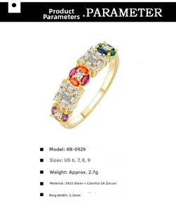 Detail view of gold-plated S925 silver ring with colorful 5A zircon inlay and 5.3mm width