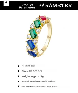 Détails macro de la bague arc-en-ciel en argent S925 avec placage en or 14 carats