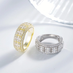 Luxurious S925 sterling silver wide band ring set with sparkling pave-set cubic zirconia