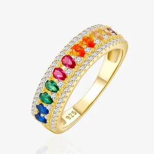 Anello in Argento Sterling 925 con Zirconia Arcobaleno per Donna Goccia d'Acqua a Forma di Pera Pietre Preziose Colorate Anello a Fascia Eternity