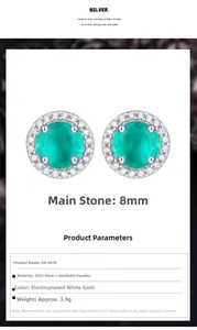 Macro detail of 8mm Paraiba gemstone earrings with S925 sterling silver plating