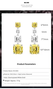 Détails des boucles d'oreilles en citrine taille Asscher sur monture en argent S925