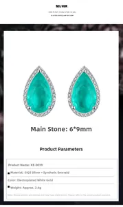 Detailed specs of 6x9mm pear-cut emerald earrings set in S925 sterling silver mount