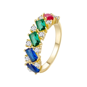Bague plaquée or 14k avec pierres précieuses colorées et petits diamants pour femmes