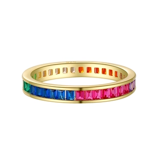 Minimalist rainbow channel-set eternity ring in 925 sterling silver with gradient stones
