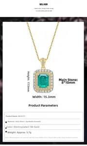 Detail of 8x10mm emerald pendant with dimensions 17.5mm x 15.3mm in 18k gold plated silver