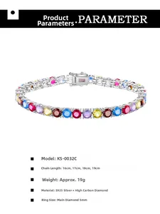 Dettaglio macro del bracciale tennis in argento S925 con diamanti colorati da 5mm