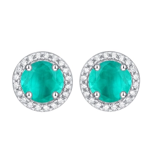 925 silver stud earrings featuring round green Paraiba gemstones and halo pavé diamonds