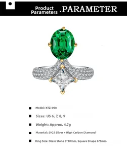 Macro detail of oval emerald ring with star-shaped diamond accents in S925 silver
