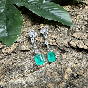 Elegant 925 silver drop earrings featuring 8x10mm rectangular emerald green gemstones
