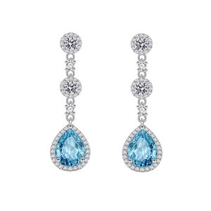 Elegant 925 silver pear-cut blue topaz earrings with sparkling halo surround for women