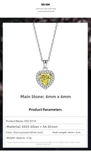 Spécifications détaillées du collier pendentif cœur en zircon jaune et argent 925