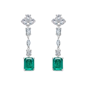Elegant emerald-cut green crystal drop earrings with sparkling clear cubic zirconia accents