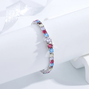 Bracciale tennis in argento 925 con pietre multicolori da 5mm e incastonatura classica a 4 griffe