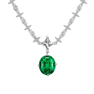 Elegant 925 silver necklace featuring a 10x12mm emerald pendant with star element chain