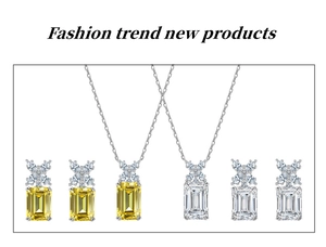 Dettaglio di parure con cristallo rettangolare giallo e trasparente, collana e orecchini