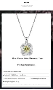 Nahaufnahme von 7mm gelbem Zirkonia-Anhänger in S925 Silber mit quadratischem Rahmen