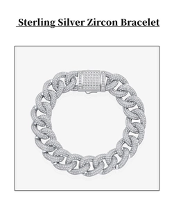Dettaglio macro del bracciale a catena cubana in argento sterling con zirconi incastonati
