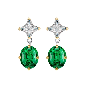 Elegant 8x10 oval green emerald stud earrings with star cut zirconia in gold plating