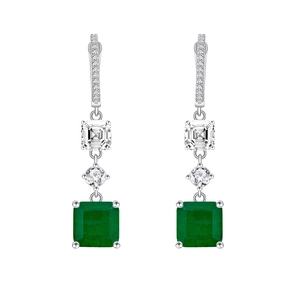 Square emerald cut green gemstone drop earrings in S925 silver with cubic zirconia studs