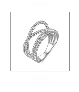 Detail view of multi-layered S925 sterling silver ring with micro-pave setting
