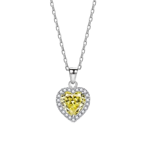 Élégant collier en argent 925 avec pendentif cœur jaune de 6mm et zircons scintillants