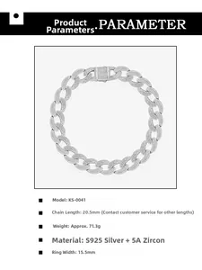 Detailed specs of S925 sterling silver iced-out Cuban link chain with 5A zircon stones