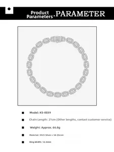 Detailed specs of S925 silver Cuban link bracelet with micro-paved 5A grade zircon stones