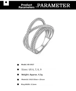 Macro detail of S925 sterling silver multilayer crisscross ring with micro-set zircon