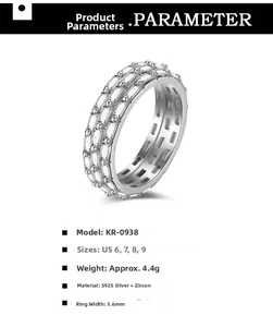 Macro detail of S925 sterling silver ring with three layers of cubic zirconia stones