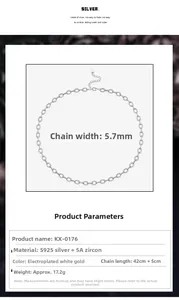 Macro detail of S925 silver Cuban link chain necklace with 5A zircon pavé setting