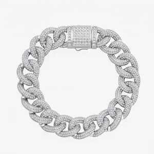Bracciale Catena Maglia Cubana Iced Out in Argento Sterling 925 Hip Hop per Uomo Donna con Micro Zirconia Gioielli Street