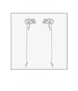 Close-up of cloud and lightning silver drop earrings featuring micro-pave zircon details