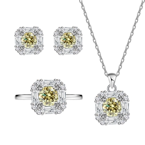 Luxus Schmuckset aus 925er Sterlingsilber mit quadratischen gelben Diamantohrringen und Kette