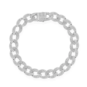 925 Sterling Silver Cuban Link Bracelet For Men Women Hip Hop Pave Zirconia Chain Bracelet Full Iced Out Jewelry Gift