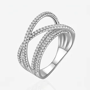925 Sterling Silver Multilayer Criss Cross Rings For Women Cubic Zirconia Micro Pave Fashion Jewelry Platinum Plated Geometric Ring