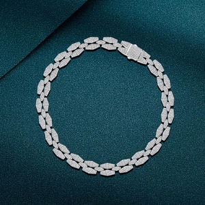 Hip-hop style rhumbic link cuban bracelet in sterling silver with pave micro diamonds