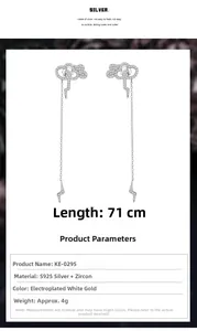 Detail view of cloud and lightning tassel earrings with S925 silver and zircon accents