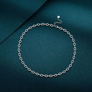 Polished silver cuban link chain necklace with pavé micro-set diamonds for men and women