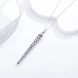 Modern S925 silver necklace with long micro-pave geometric tapered pendant on O-chain