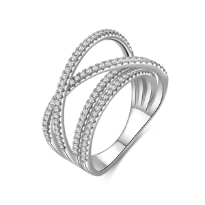 Elegant S925 sterling silver multilayer crisscross ring with micro-pave cubic zirconia