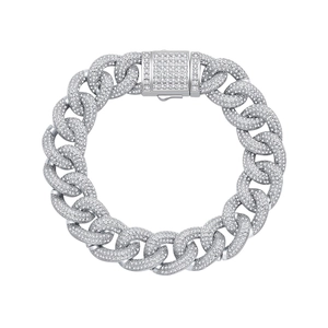 Bracciale cubano argento con pietre incastonate in disposizione circolare su bianco