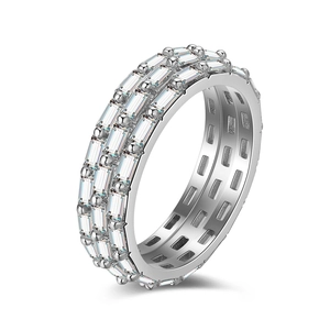 Elegant sterling silver double row baguette cut zircon ring with minimalist openwork design