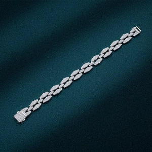 Hip-hop style rhombic link bracelet with full micro-pave crystals on deep green satin