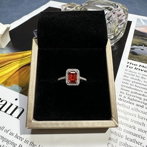 Emerald cut ruby ring in 925 sterling silver with micro-pave diamonds in a luxury gift box