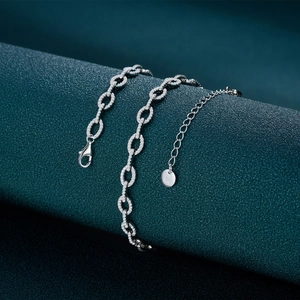 S925 sterling silver Cuban link necklace with micro-paved diamonds and lobster clasp