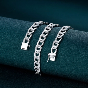Sparkling S925 silver Cuban link bracelet with micro-pave white zircons for women