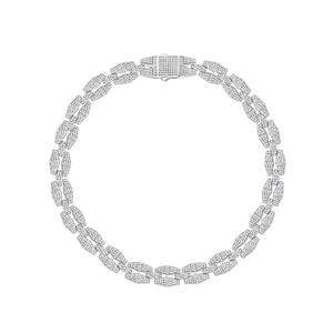 Hip hop silver cuban link bracelet with micro paved diamonds on a white background