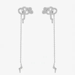 925 Sterling Silver Cloud Lightning Tassel Drop Earrings For Women Elegant Long Chain Pave Zirconia Dangle Earrings Jewelry Gift