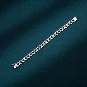 Polished silver link bracelet with alternating crystal encrusted pavé rings for women and men